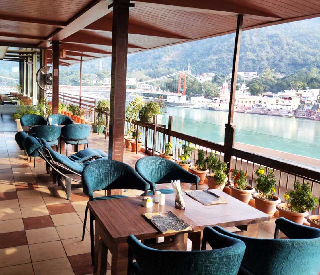 Organic Cafe near Ganga at Sanskriti Ramjhula Rishikesh India